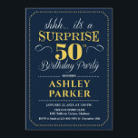 Surprise 50th Birthday Party - Navy Gold Invitation<br><div class="desc">Surprise 50th Birthday Party Invitation.
Simple classy design in navy blue and yellow gold. Features elegant script font. Surprise bday celebration for man or woman. Can be customized into any age!</div>
