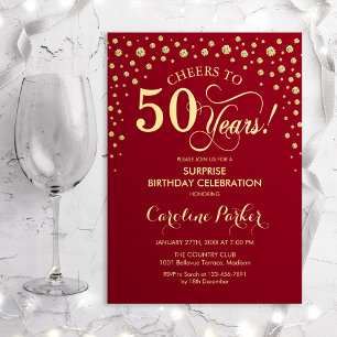 Surprise 50th Birthday Party - Red Gold Invitation
