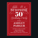Surprise 50th Birthday Party - Red White Invitation<br><div class="desc">Surprise 50th Birthday Party Invitation.
Simple classy design in dark red and white. Features elegant script font. Surprise bday celebration for man or woman. Can be customised into any age!</div>