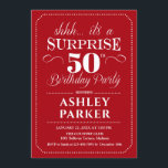 Surprise 50th Birthday Party - Red White Invitation<br><div class="desc">Surprise 50th Birthday Party Invitation.
Simple classy design in dark red and white. Features elegant script font. Surprise bday celebration for man or woman. Can be customised into any age!</div>
