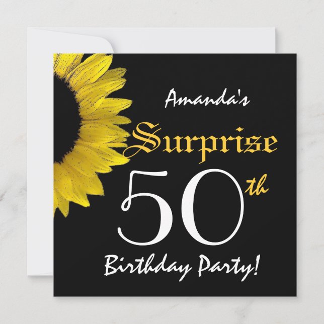 SURPRISE 50th Birthday Party Yellow Sunflower G301 Invitation (Front)