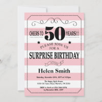 Surprise 50th Birthday Pink and White Stripes