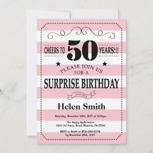Surprise 50th Birthday Pink and White Stripes Invitation