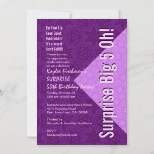 SURPRISE 50th Birthday Purple Stars B392 Invitation