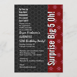 SURPRISE 50th Birthday Red and Black Stars  B401 Invitation