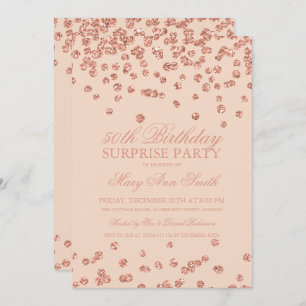 Surprise 50th Birthday Rose Gold Glitter Blush Invitation