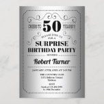 Surprise 50th Birthday - Silver Black Invitation<br><div class="desc">Surprise 50th Birthday Invitation. Retro design in faux silver foil and black. Cheers to 50 years! Can be also personalised into any year.</div>