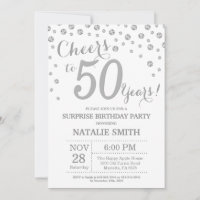 Surprise 50th Birthday Silver Glitter Diamond