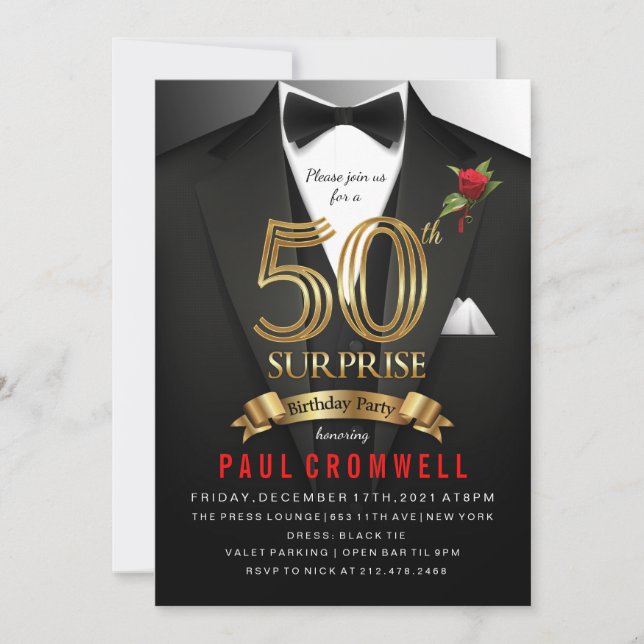 Surprise 50th Birthday Tuxedo Invitation (Front)