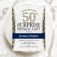 Surprise 50th Birthday - White Gold Navy