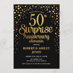 Surprise 50th Wedding Anniversary - Black & Gold Invitation