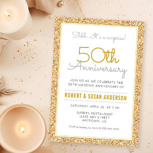 Surprise 50th Wedding Anniversary Faux Glitter Invitation