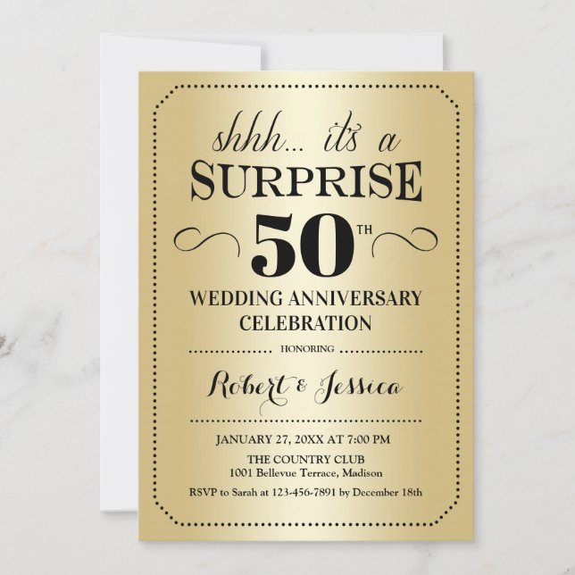 Surprise 50th Wedding Anniversary - Gold Black Invitation (Front)