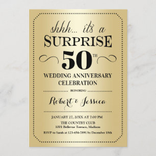 Surprise 50th Wedding Anniversary - Gold Black Invitation