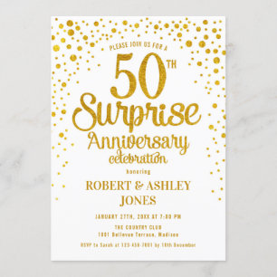 Surprise 50th Wedding Anniversary - Gold & White Invitation