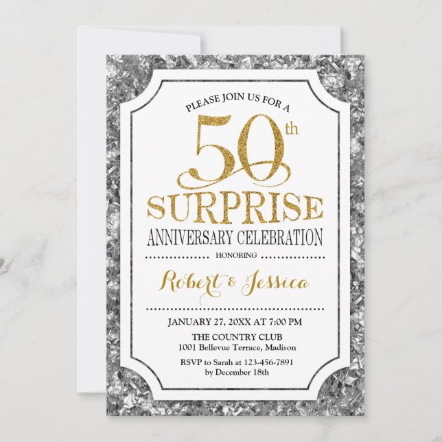Surprise 50th Wedding Anniversary - Silver Gold Invitation (Front)