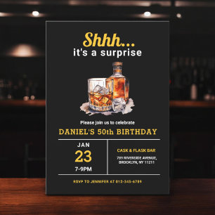 Surprise 50th Whiskey Bourbon Birthday Party Invitation