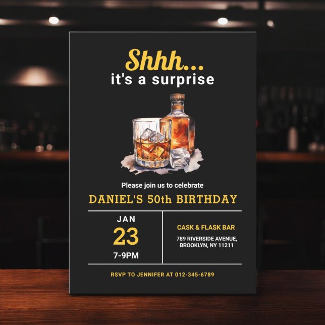 Surprise 50th Whiskey Bourbon Birthday Party Invitation (Creator Uploaded)