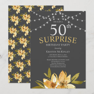 Surprise 50th Yellow Floral Birthday Party Invitat Invitation