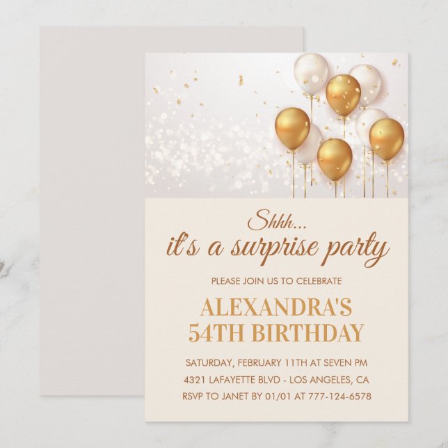 Surprise 54th birthday invitations Gold (Front/Back)