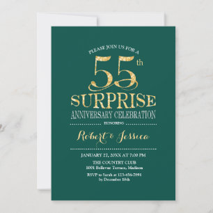Surprise 55th Wedding Anniversary - Green Gold Invitation