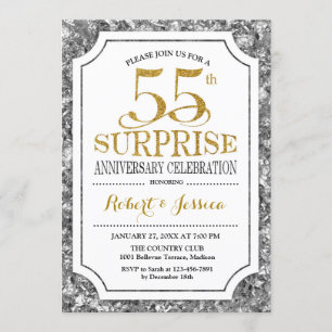 Surprise 55th Wedding Anniversary - Silver Gold Invitation