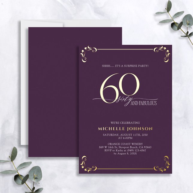 Surprise 60 & Fabulous Purple & Gold Birthday Foil (Creator Uploaded)