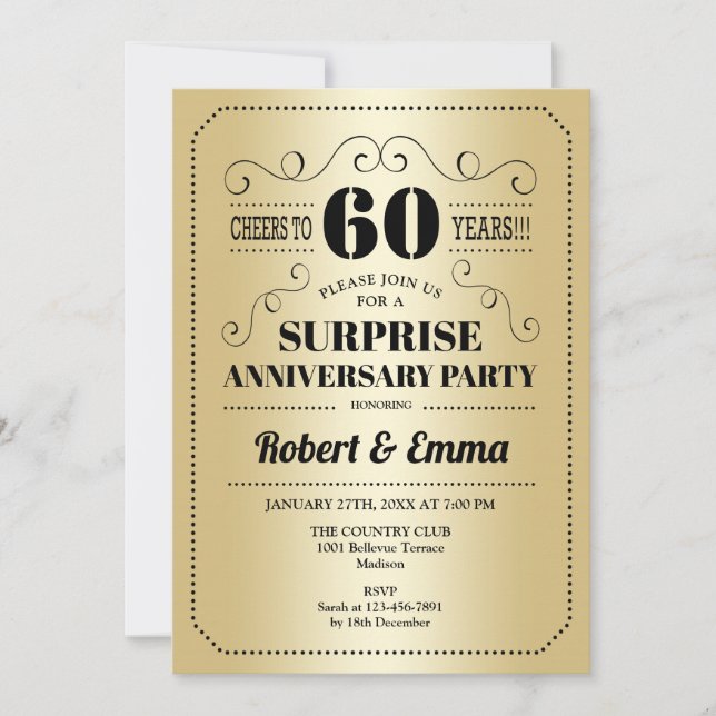 Surprise 60th Anniversary Party - Gold Black Invitation (Front)