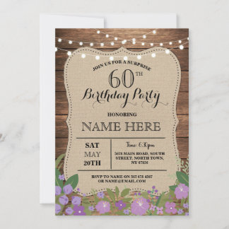 SURPRISE 60th & Any Age Birthday Party Wood Invite