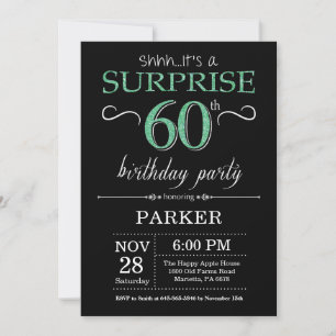 Surprise 60th Birthday Black and Green Glitter Invitation