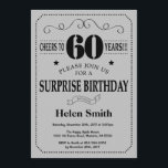 Surprise 60th Birthday Black and Silver Grey Invitation<br><div class="desc">Surprise 60th Birthday Invitation Black and Silver Grey Typography. Black and Silver Grey Grey Background. Adult Birthday. Male Men or Women Birthday. Kids Boy or Girl Lady Teen Teenage Bday Invite. 13th 15th 16th 18th 20th 21st 30th 40th 50th 60th 70th 80th 90th 100th. Any Age. For further customisation, please...</div>