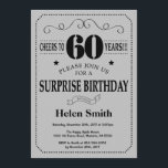 Surprise 60th Birthday Black and Silver Grey Invitation<br><div class="desc">Surprise 60th Birthday Invitation Black and Silver Grey Typography. Black and Silver Grey Grey Background. Adult Birthday. Male Men or Women Birthday. Kids Boy or Girl Lady Teen Teenage Bday Invite. 13th 15th 16th 18th 20th 21st 30th 40th 50th 60th 70th 80th 90th 100th. Any Age. For further customisation, please...</div>