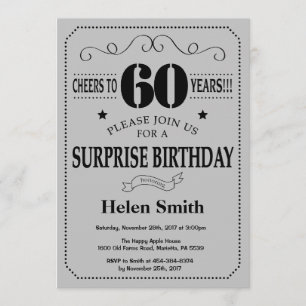 Surprise 60th Birthday Black and Silver Grey Invitation