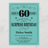 Surprise 60th Birthday Black and Teal