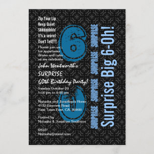 SURPRISE 60th Birthday Black and White Blue W1754 Invitation