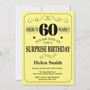 Surprise 60th Birthday Black and Yellow Invitation
