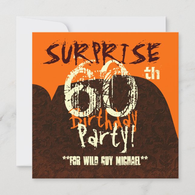 SURPRISE 60th Birthday Brown Ivory Orange W130 Invitation (Front)