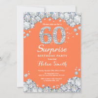 Surprise 60th Birthday Coral Silver Diamond