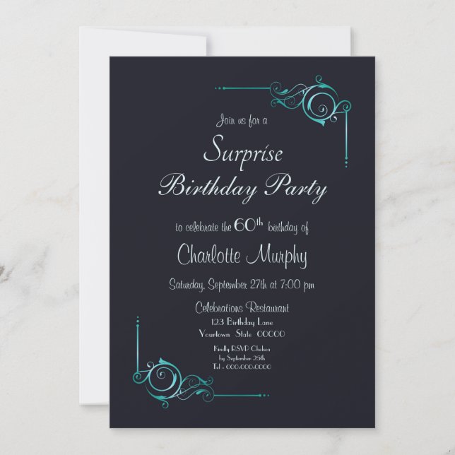 Surprise 60th Birthday Dark Blue Party Invitation (Front)