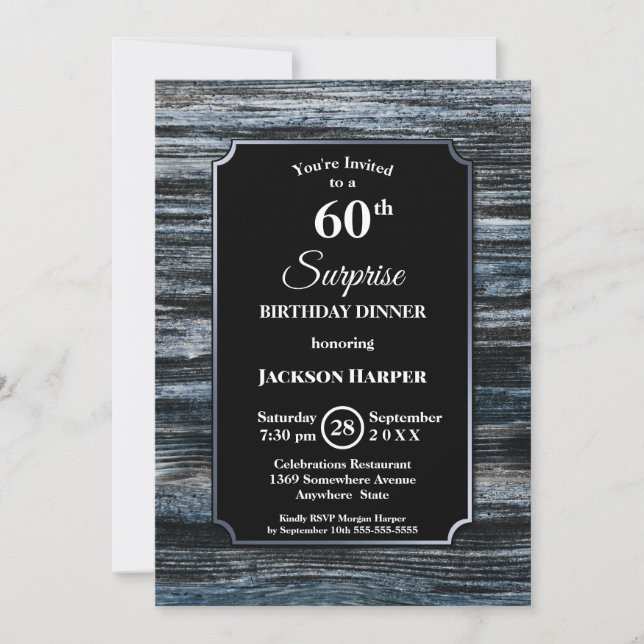 Surprise 60th Birthday Dinner Wood Party Invitation (Front)