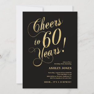 Surprise 60th Birthday Elegant Gold Black Invitation