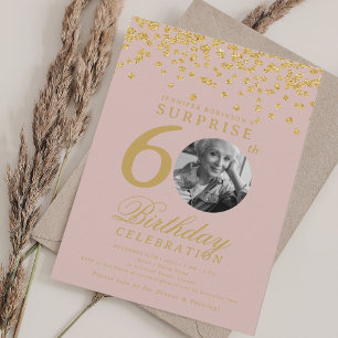SURPRISE 60th Birthday Gold Confetti Blush Pink  Invitation