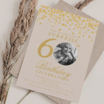 SURPRISE 60th Birthday Gold Confetti Champagne Invitation<br><div class="desc">An elegant "60th Birthday" party invitation design with personalised photo,  modern typography and glitter confetti background.</div>
