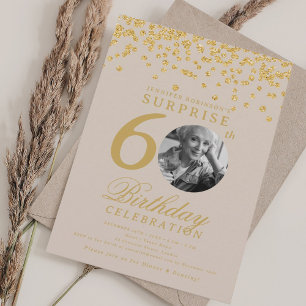 SURPRISE 60th Birthday Gold Confetti Champagne Invitation