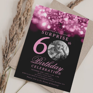 SURPRISE 60th Birthday Hot Pink Midnight Glam  Invitation