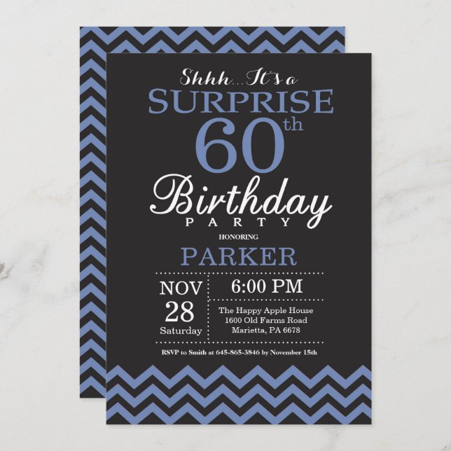 Surprise 60th Birthday Invitation Black and Blue (Front/Back)