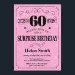 Surprise 60th Birthday Invitation Black and Pink<br><div class="desc">Surprise 60th Birthday Invitation Black and Pink Typography. Black and Pink Background. Adult Birthday. Male Men or Women Birthday. Kids Boy or Girl Lady Teen Teenage Bday Invite. 13th 15th 16th 18th 20th 21st 30th 40th 50th 60th 70th 80th 90th 100th. Any Age. For further customisation, please click the "Customise...</div>