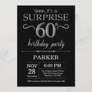Surprise 60th Birthday Invitation Black and Silver