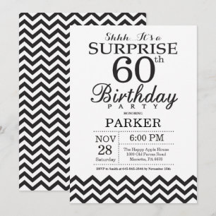 Surprise 60th Birthday Invitation Black Chevron