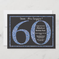 Surprise 60th Birthday Invitation Blue Glitter